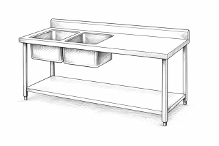 Gastro nerez dvojdřez, 150x60x85, s policí (dřezy vlevo / odkap vpravo)