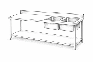 Gastro nerez dvojdřez, 150x60x85, s policí (dřezy vpravo/ odkap vlevo)